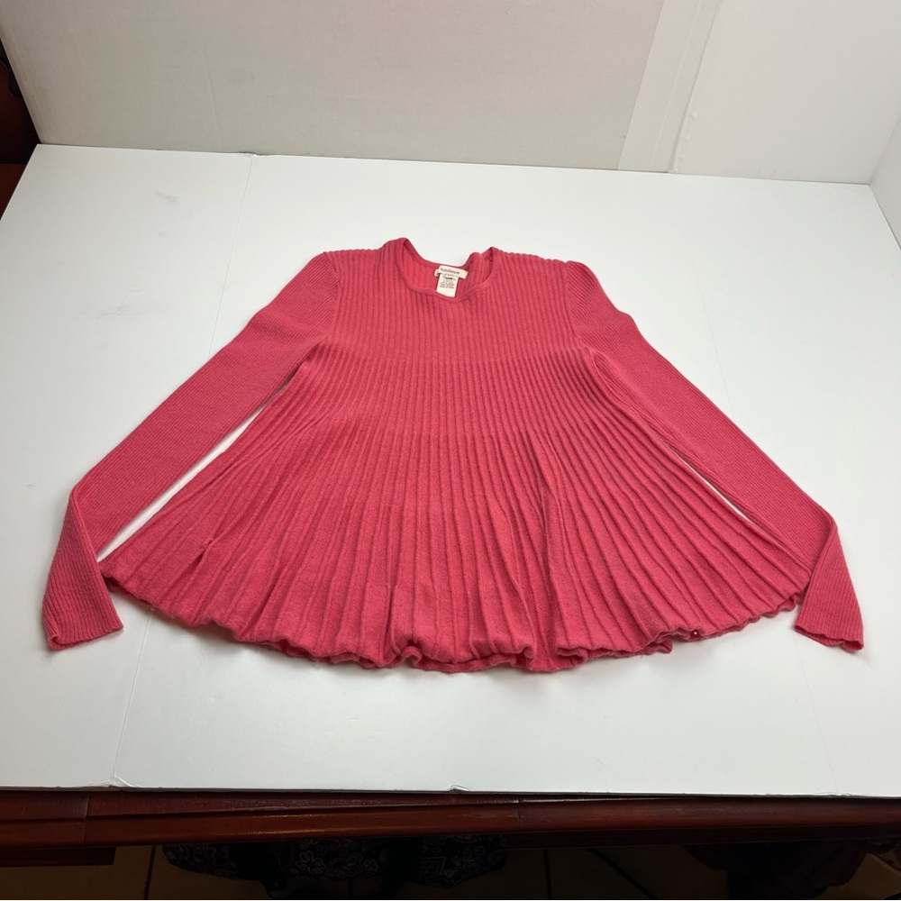 Sundance Pink Pleated Ribbed Women's Top Sweater Size XS Cashmere Wool *FLAWED